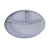 A grey oval plate with three compartments.