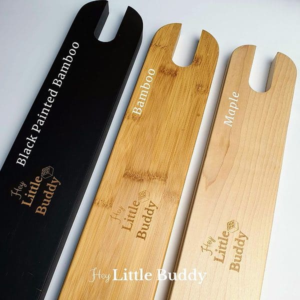 Three Footrests for Ikea Antilop Baby Highchair - Bamboo, Maple, & Bamboo in Black personalized with the little buddy's name.