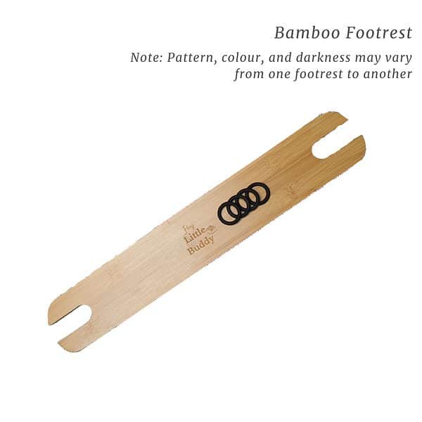 Three wooden spoons with the name of the little buggy on them, Footrest for Ikea Antilop Baby Highchair - Bamboo, Maple, & Bamboo in Black.