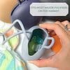 A person holding a baby's pacifier with the text fits most major pouches on the market.