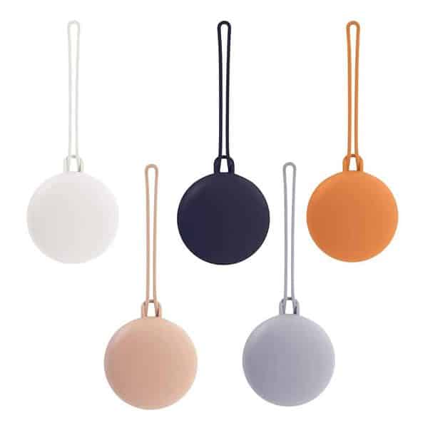 A set of different colored ball ornaments on a white background.