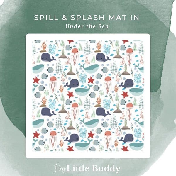 Spill & splash mat featuring an anti-slip design in a playful under the sea theme.