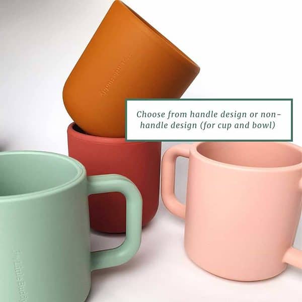 A set of mugs with different designs and colors.